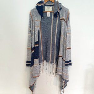 California Moonrise Hooded Open Front Sharkbite Hem Long Sleeve Sweater Size L